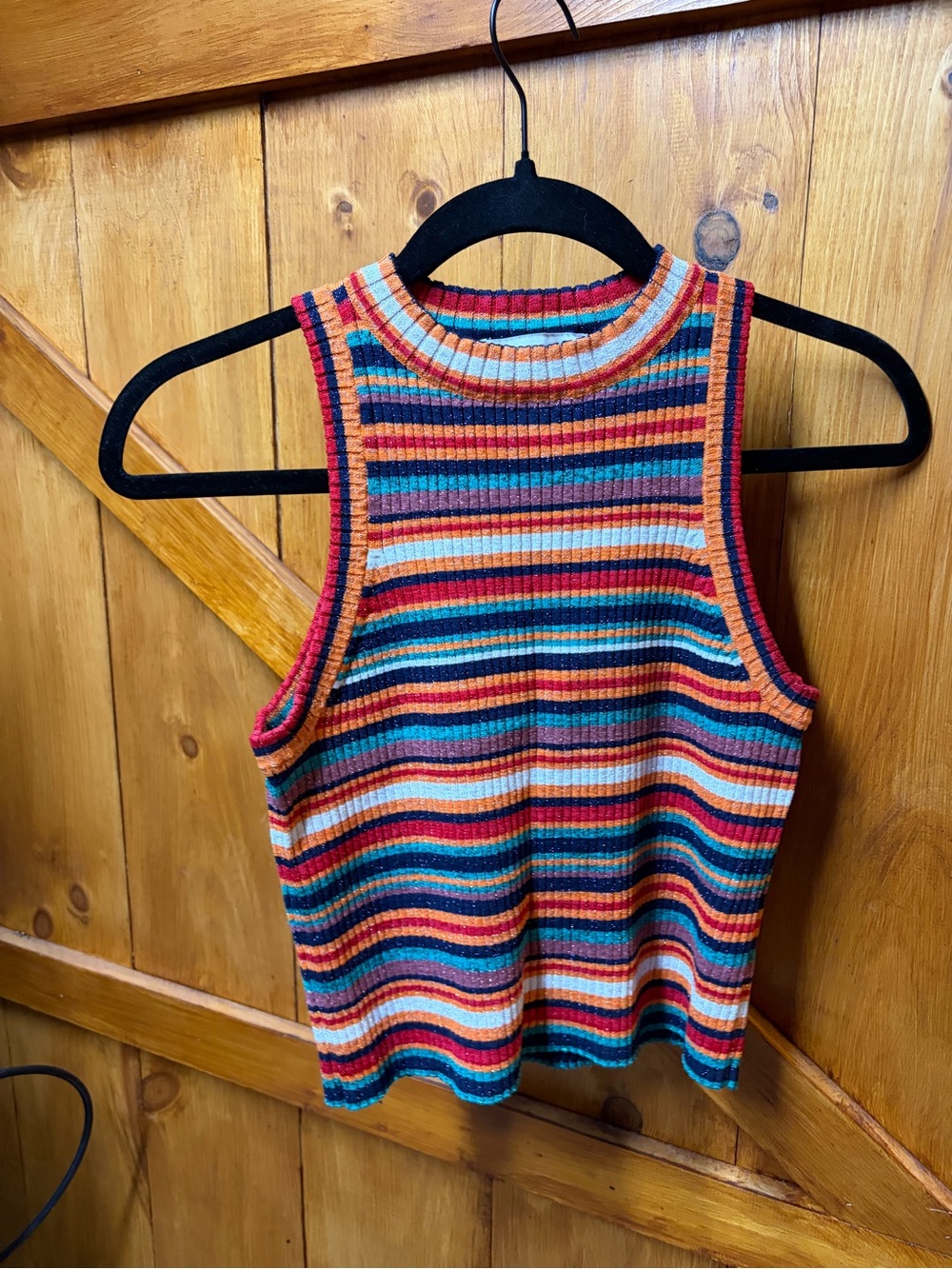 Zara Striped Ribbed Crop Top - Teal, Red, Orange, Cream, Navy